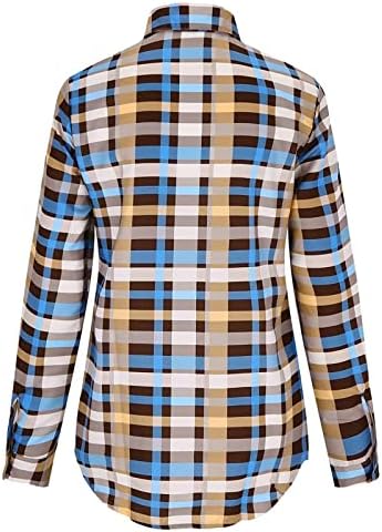 Botão de xadrez/faixa para mulheres camisa casual de manga longa rollo up pocket shacket tops