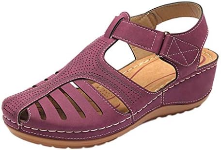 Sandálias Hollow Feched Toe para mulheres, Correia de couro Sandália Vintage Soft PU Vintage, Summer Casual Non Slip Plataforma Água Roman Shoes