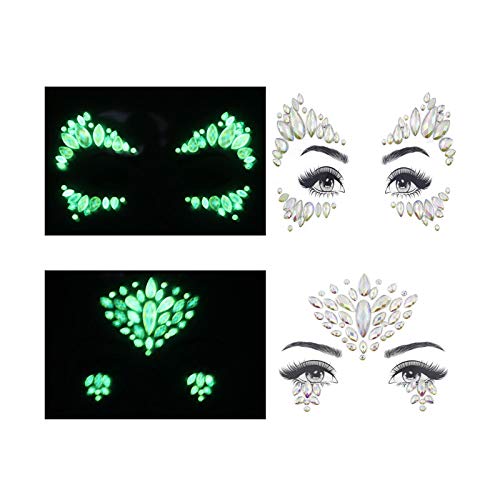 Victray moda sereia rosto jóias luminosas strasss de tatuagem enfrentam gemas festival enfrentam adesivos temporários adesivos
