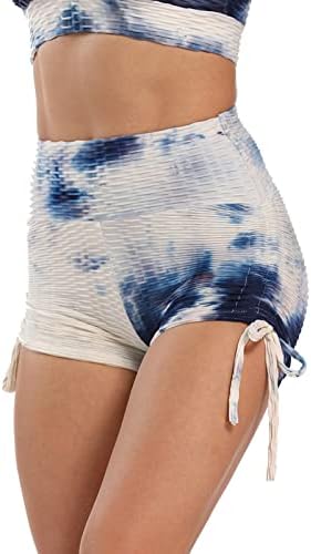 Shorts de ioga de gdjgta para mulheres altas cintura tie-dye bolhas drawstring shorts esportes de fitness ioga de três quartos de calça curta