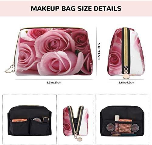 Psvod Rose Leather Cosmetic Bag, bolsa de cosméticos com zíper de viagem, bolsa de cosméticos portáteis para mulheres e meninas