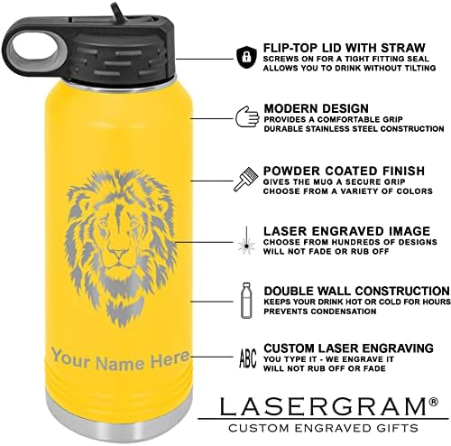 Lasergram de 32 onças de parede dupla flip top water Bottle com palha, mantenha a calma e jogue vôlei, gravura personalizada incluída