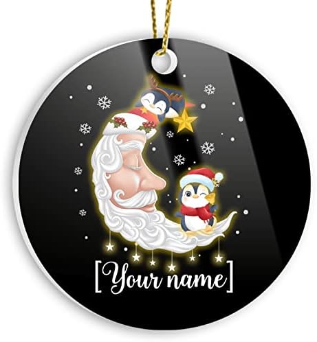 Ornamento personalizado de suspensão de Natal, personalize pinguim adorável com ornamento de chapéu de Santa, pinguins adoráveis, decorações de árvores em casa no ano novo de Natal para o amante de pinguims brancos
