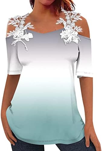 Tops femininos 2023 Camisa de manga curta de verão de verão renda fria túnica fria túnica gráfica vintage Blusa de tee solta