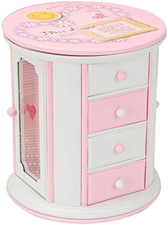 Caixa de armazenamento de jóias myingbin com grande gaveta espelho de plástico mecânico Pink White Music Box Presente para meninas