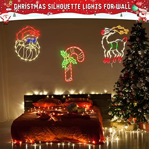 Luzes de Natal - Pacote de 4 pacote de 16 ”Janela de natal Silhueta Luz de cordas LED LUZ INCLUEM CANDE CANE STOCK