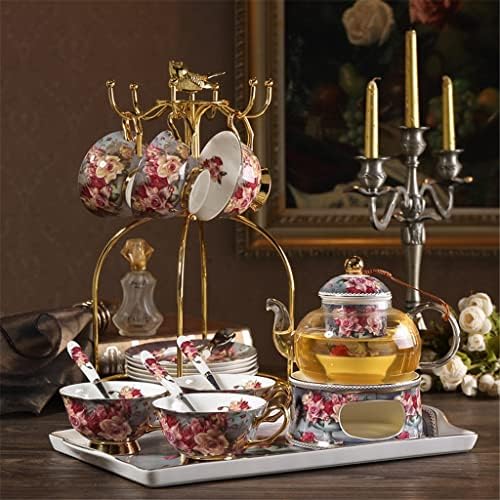 Conjunto de chá de ervas retro de estilo europeu Zlxdp, copo de chá requintado da tarde, bule de flores aquecido por vidro, chá