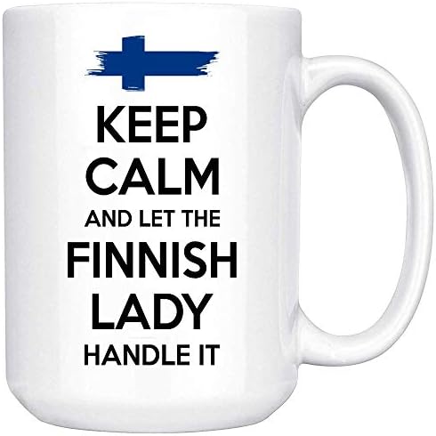 Presente finlandês para mulheres avó mãe tia namorada 15oz caneca de café branco - mantenha a calma e deixe a senhora finlandesa lidar com isso