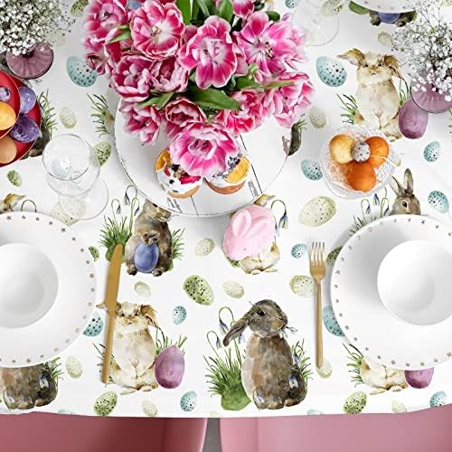 AnyDesign Páscoa Toeira da mesa de retângulo de 60 x 104 polegadas Aquarela Páscoa coelho coelho Tabela de ovo de ovo de primavera Tabela