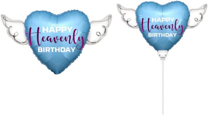 Feliz aniversário celestial azul/roxo Balões em forma de coração com asas de anjo