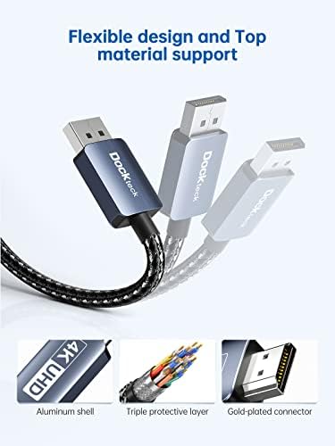 Adaptador multiporto de cubo USB C CUMPO MULTIMELADOR DO CABO HDMI, DockTeck 7 em 1 USB-C Hub com 4K 60Hz | Cabo DP para HDMI