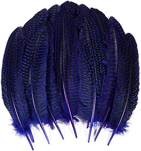 Tharaht 24pcs azul naturais penas manchadas de penas de asas da guiné de 6-8 polegadas para roupas artesanais Jóias DIY decoração