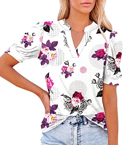 Camiseta longa camiseta feminina tops V pescoço de verão tshirts de manga curta Casual Tunic Tops Tops Camisetas de maternidade