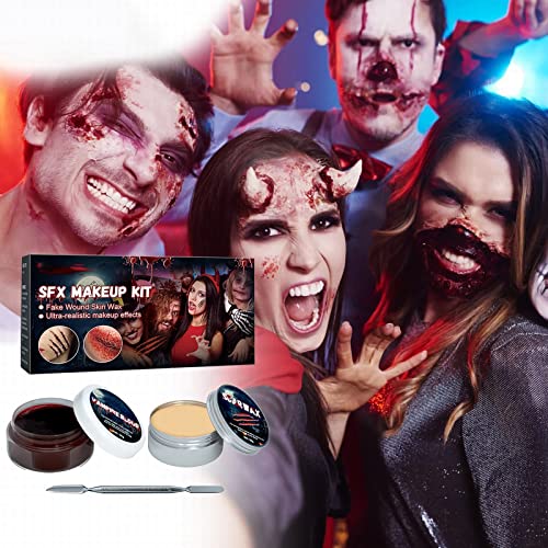 Halloween Skin Wax Plasma conjunto de maquiagem cicatriz maquiagem de terror maquiagem de maquiagem Modelando sangue de cera cicatrizada com kit facial de ferramentas de raspador para homens