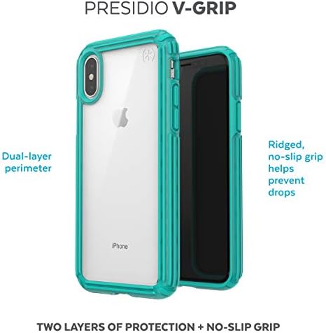 Speck Products Presidio V-Grip iPhone XS/iPhone X Case, Clear/Caribbean Blue