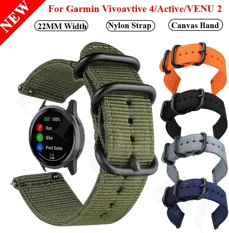 Fndwj 22mm Nylon Canvas Strap para Garmin Venu 2/Active/Vivoactive 4 Smart Watch Band Substituição Correa WatchBand Vivoactive4