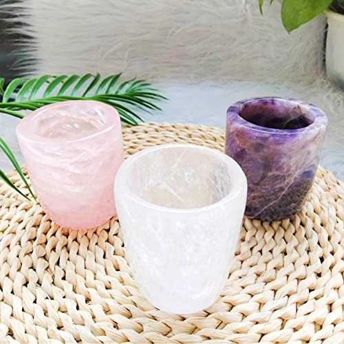 Wowvity Crystal Drink Rose Quartz Cup, Dream Amethyst Tea Cup, Copo de quartzo claro sem alça, xícara de chá de cristal, xícara