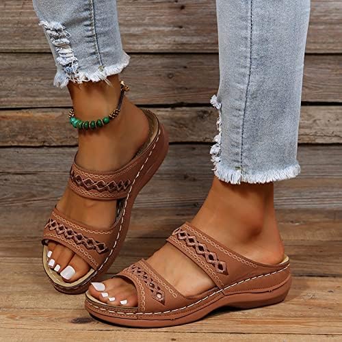 Sandálias de cunha feminina moda moda casual color hollow out sandálias de toe de pé ao ar livre chinelos ao ar livre