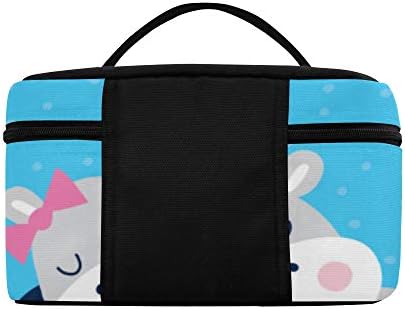Menina Hippo fofa sem costura na praia Pat Pattern Lanch Box Bag Bag Almoço Saco de almoço isolado para mulheres/homens/piquenique/passeio