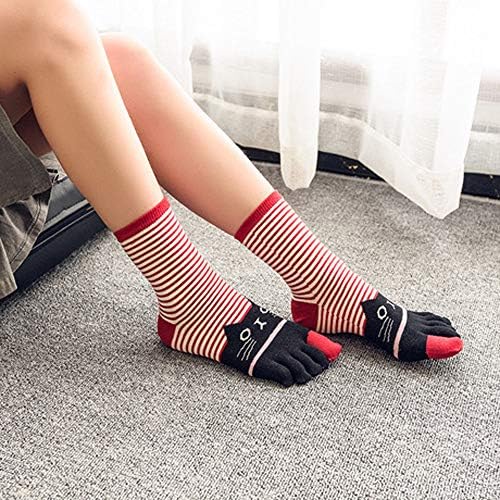 Meias de compressão de tornozelo para mulheres dedo dedo multicolor cinco meias de algodão meias de taco de gatos de gato halloween