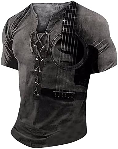 Camiseta de tamanho grande homem de impressão de guitarra engraçada Tees gráficos 2023 Lace com manga curta Tops de verão camisetas regulares casuais