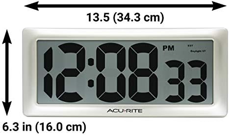 Acurite 13,5 ”grande relógio de parede interno digital com tecnologia Intelli-Time, champanhe