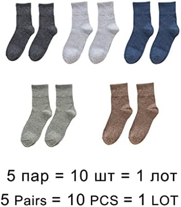 Liuzh 5 pares de meias de algodão grossas masculinas de inverno, lã de lã Homme de cor sólida meias de malha de malha)