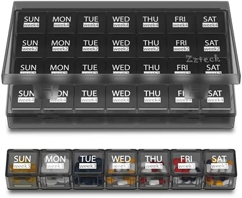 ZZTECK Organizador mensal de comprimidos de 28 dias Organizerd, grandes semanas de 4 semanas de um mês de comprimidos com recipiente