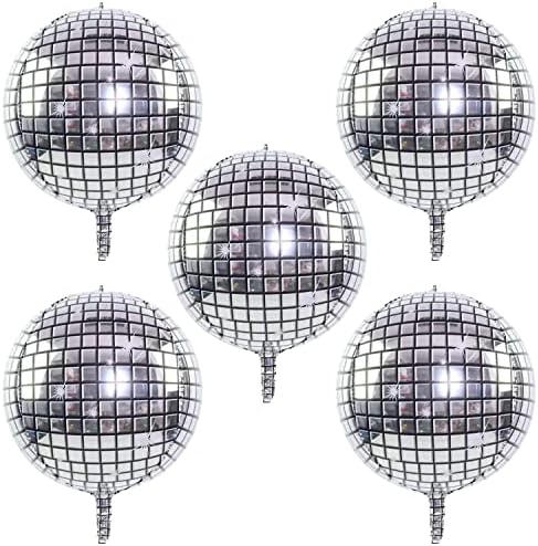 6 PCs Big Disco Ball Balloons para decorações de festa de disco dos anos 70 4d grandes 22 polegadas redondo redondo prateado discoteca mylar alumínio balões para a festa de aniversário temática de discoteca.