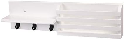 Prateleira de parede e suporte para correio com 3 ganchos, 24 polegadas por 6 polegadas, branco