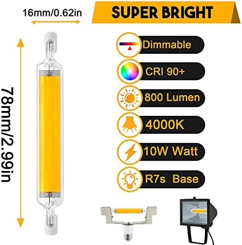 R7S Bulbo LED 78mm, 10W T3 Lâmpadas R7s Dimmable, substituição de bulbo de halogênio de 100w, base de dupla base R7s LED para