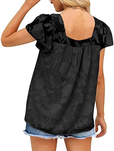 Camiseta moderna para mulheres quadradas malha de renda de pescoço blusas mangas de tampa camisetas de cor sólidas 2023 Tops de verão vestidos de verão