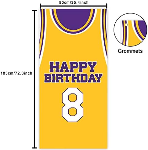 Feliz aniversário 8 banner cenário roxo de basquete dourado jogador esportivo decoração de temas decoração para