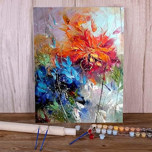 N/A Abstract Blue Orange Flowers Diy Paint by Numbers Paint by Number Kit inteiro Tintas acrílicas Pintura manual