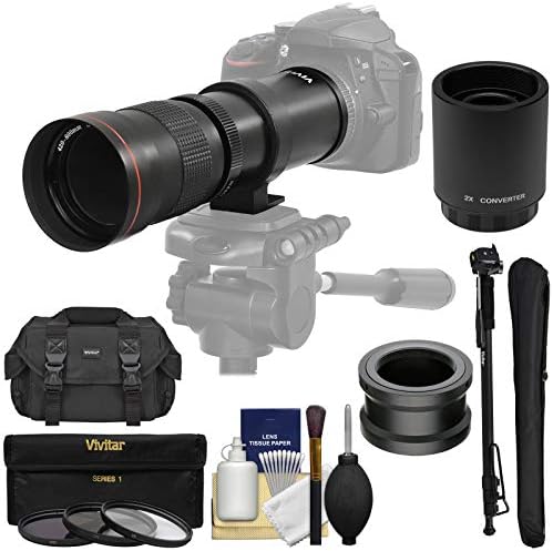 Vivitar 420-800mm f/8.3 Lente de zoom telefoto com 2x TeleconVerter + Case + Monopod + 3 Filtro Kit para Sony Alpha E-Mount Câmeras