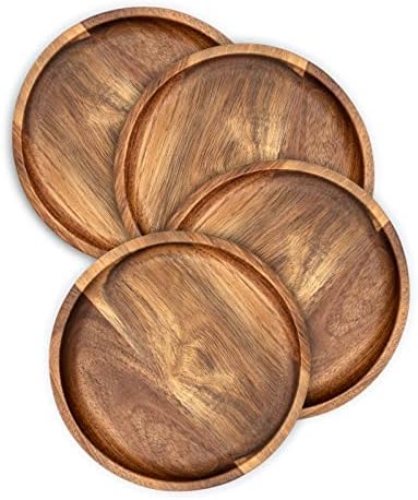 Placas de madeira Placas de jantar redondos de 6 polegadas ACACIA Bandeja de madeira serve pratos para decoração de casa,