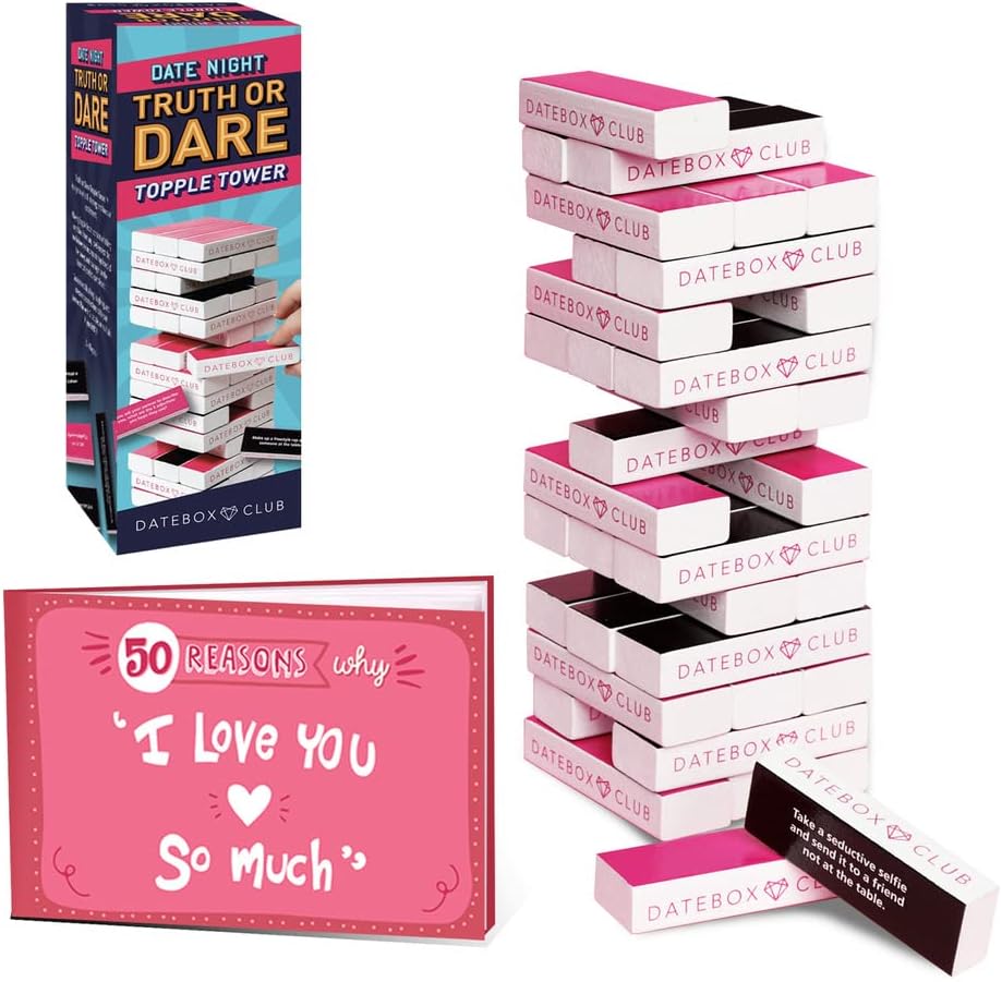 DateBox Mini Date Night Bundle Towle Tower e 50 Reasons Love Book, Casal Games, Date Night Fun Ativities, Casal Reconect Games,
