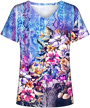 Blouses de verão feminino estampa floral casual de manga curta V pescoço folgado e confortável camisetas diárias e confortáveis ​​tops