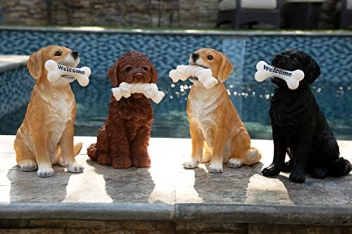 Estátua de cães expire, escultura de jardim solar pintada à mão, brinquedo de corda LED, gramado ao ar livre e decoração de arte de quintal, 11,5 x 13,5 polegadas