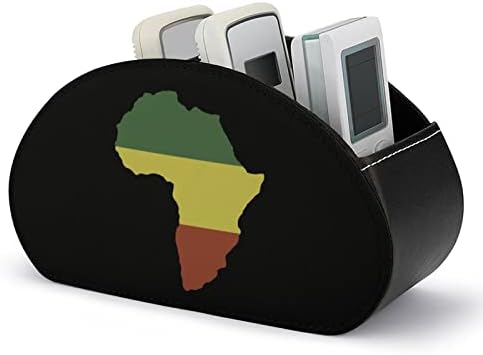 Africa Map Flag Leather Control Remote Control Stort Caddy Storage Box Desktop Organizador com 5 compartimentos para escritório de TV Blu-ray