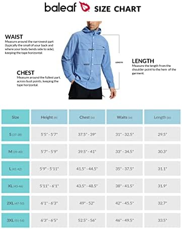 Baleaf Men's UPF 50+ Button Casual Down Camisetas capuz Sun SPF MANAGEM LONGO LONGO DRÁPIDO DE VIAGEM DE VIAGEM DE VIAGEM DE VIAGEM