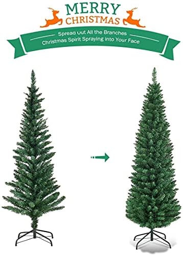 Chefjoy genérico Slim Lápis Árvore de Natal, árvore de férias de abeto com dicas de galhos, suporte de metal sólido,