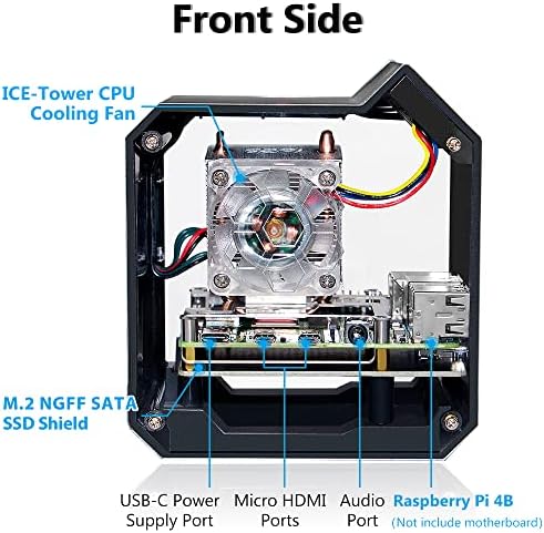Geeekpi Raspberry Pi Mini Tower NAS Kit, Raspberry Pi Ice Tower Cooler com fã PWM RGB, M.2 SATA SSD Conselho de Expansão,
