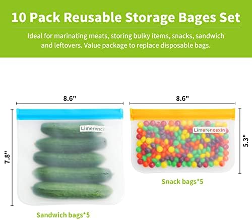 Sacos de armazenamento de alimentos reutilizáveis, sacos de congeladores planos de 12 bpa grátis para lancheiras reutilizáveis ​​para armazenamento de frutas, legumes, carne.