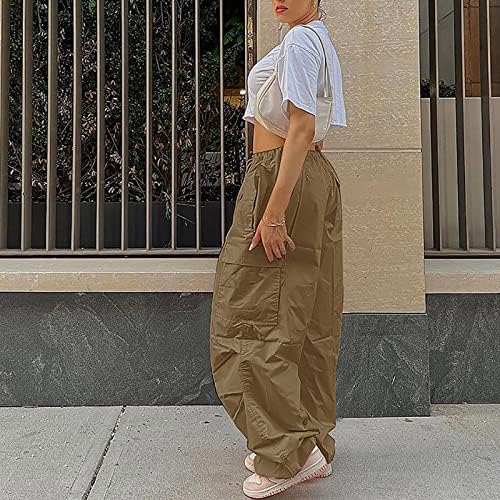 Calças de pára -quedas para mulheres calças de carga Mulheres folggy y2k cintura baixa perna larga larga calça de corredor