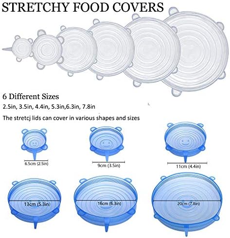 Tampas de estriamento de silicone de jiguoor, 6 pacote de silicone reutilizável, tampas de silicone de armazenamento de alimentos