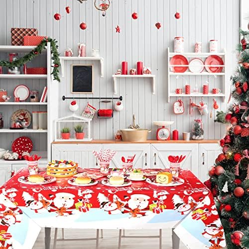 Remagr 3 PCs Retângulo Tabela de piquenique de Natal Santa Panos de plástico de plástico vermelho para festas para festas Decoração de compastais de férias de férias de férias de férias, 51 x 87 polegadas