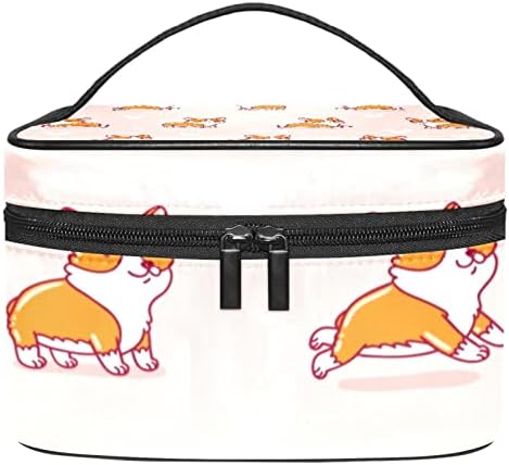 Bolsa de maquiagem de fundo rosa de cachorro corgi