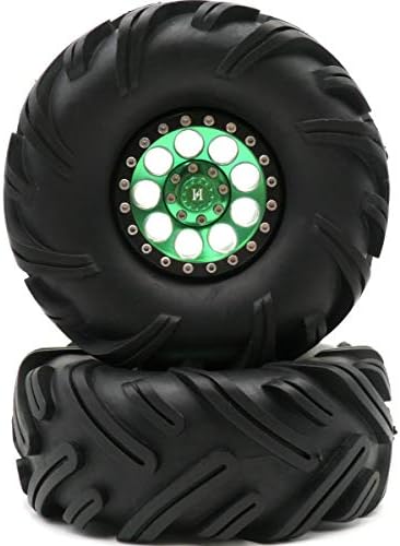 hobbysoul 5.3 '' / 135mm 2.2 Terrain de lama Badland pneus 2.2 pneus de trator montados na liga 2.2 rodas de bloqueio verdes preto de 12 mm de bordas hexáticas para capra axial 1/10 rbx10 ryft,