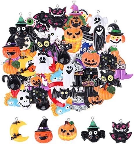 Botões de halloween de 50 peças com círculo de olhos de ovelha, resina botão traseiro plano Halloween Pumpkin Ghost Bat